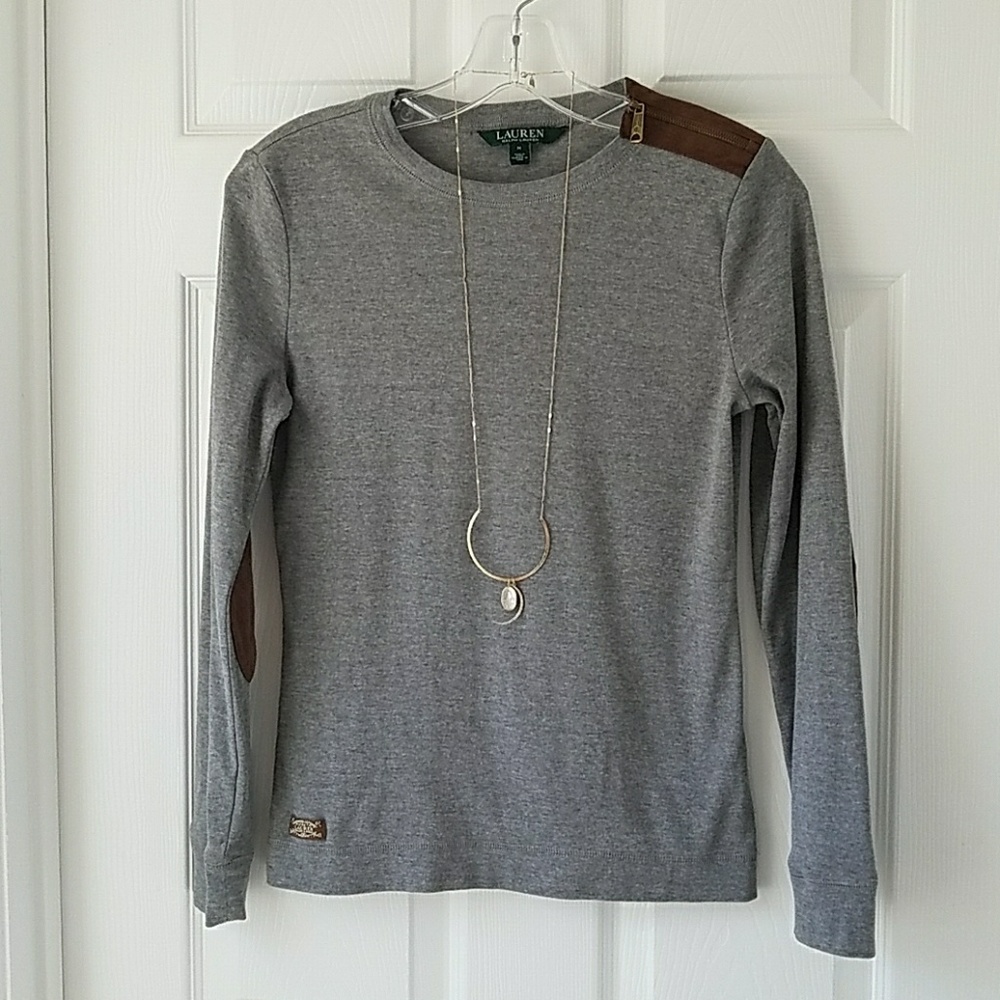 Ralph Lauren gray long sleeve with faux suede